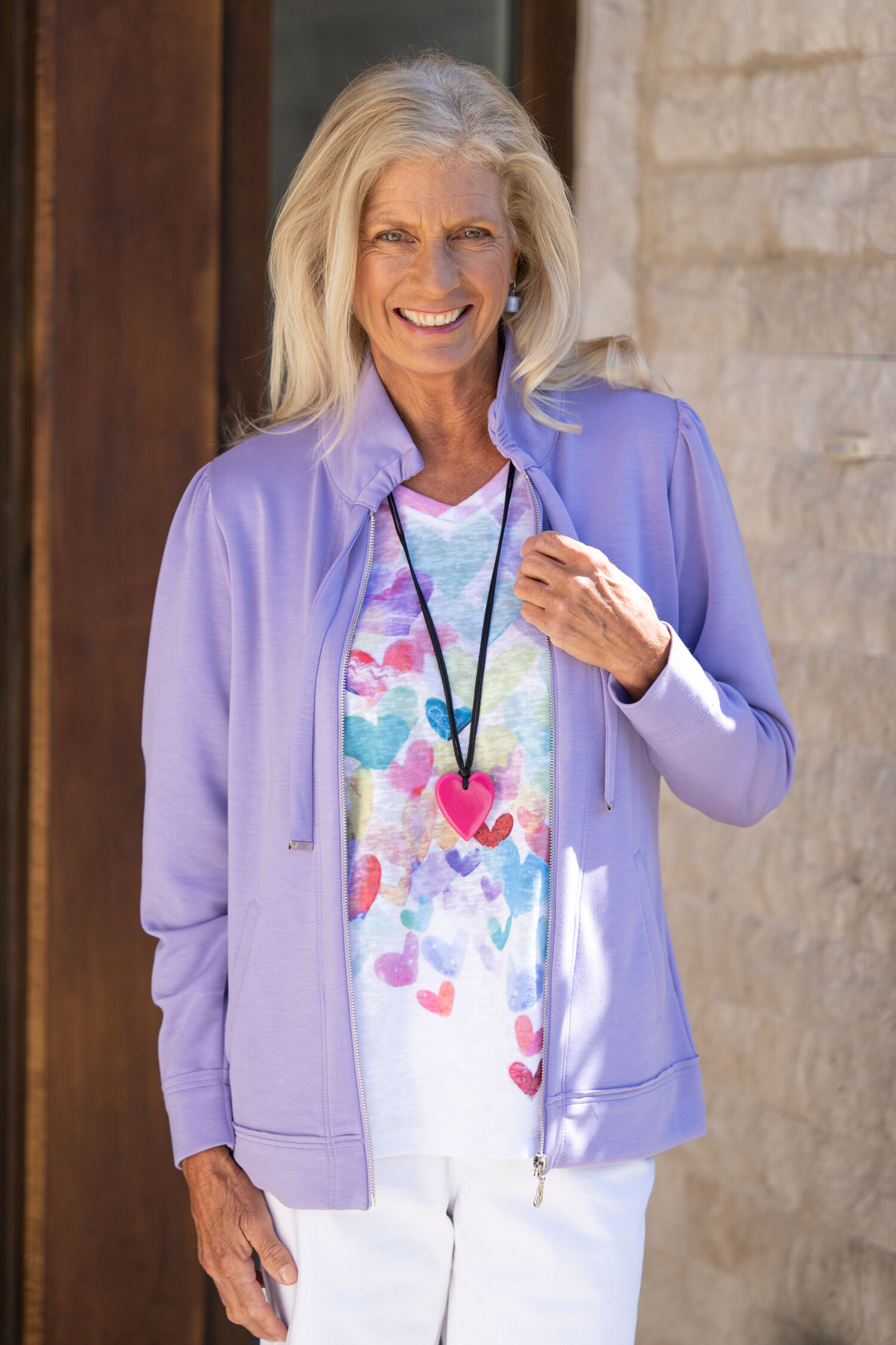 Drawstring Collar Zip-Up Jacket Image 1