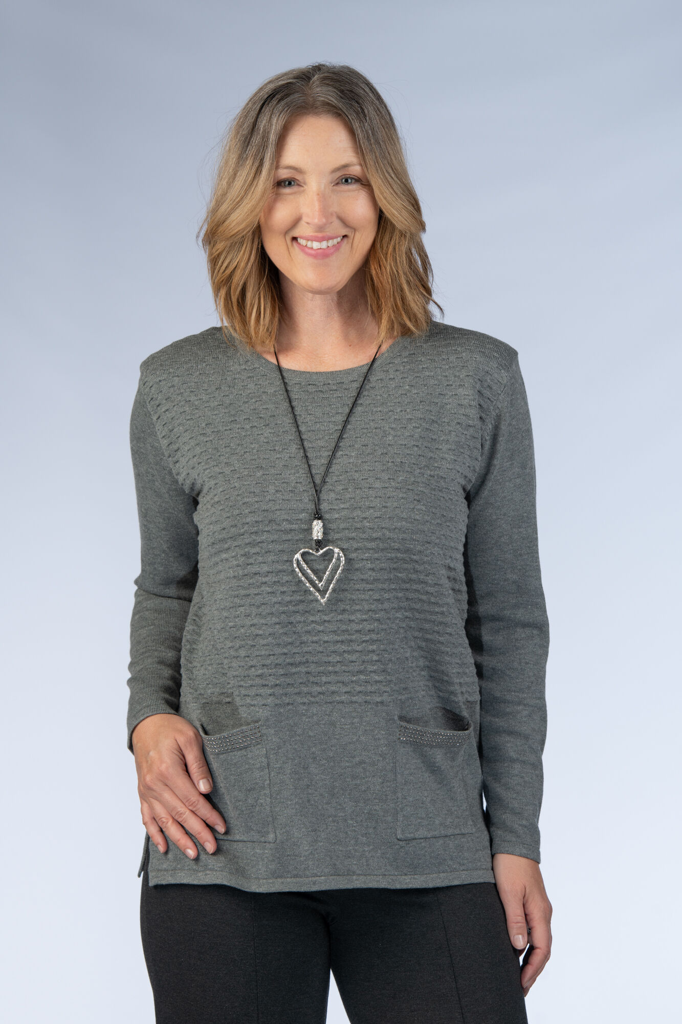 Silver Rhinestone Pocket Sweater Image 1