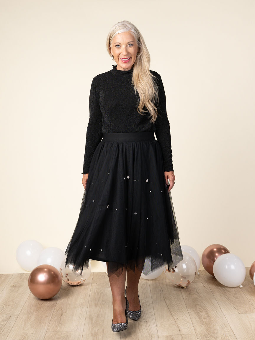 Midi Tulle Skirt with Peal Detail Image 4