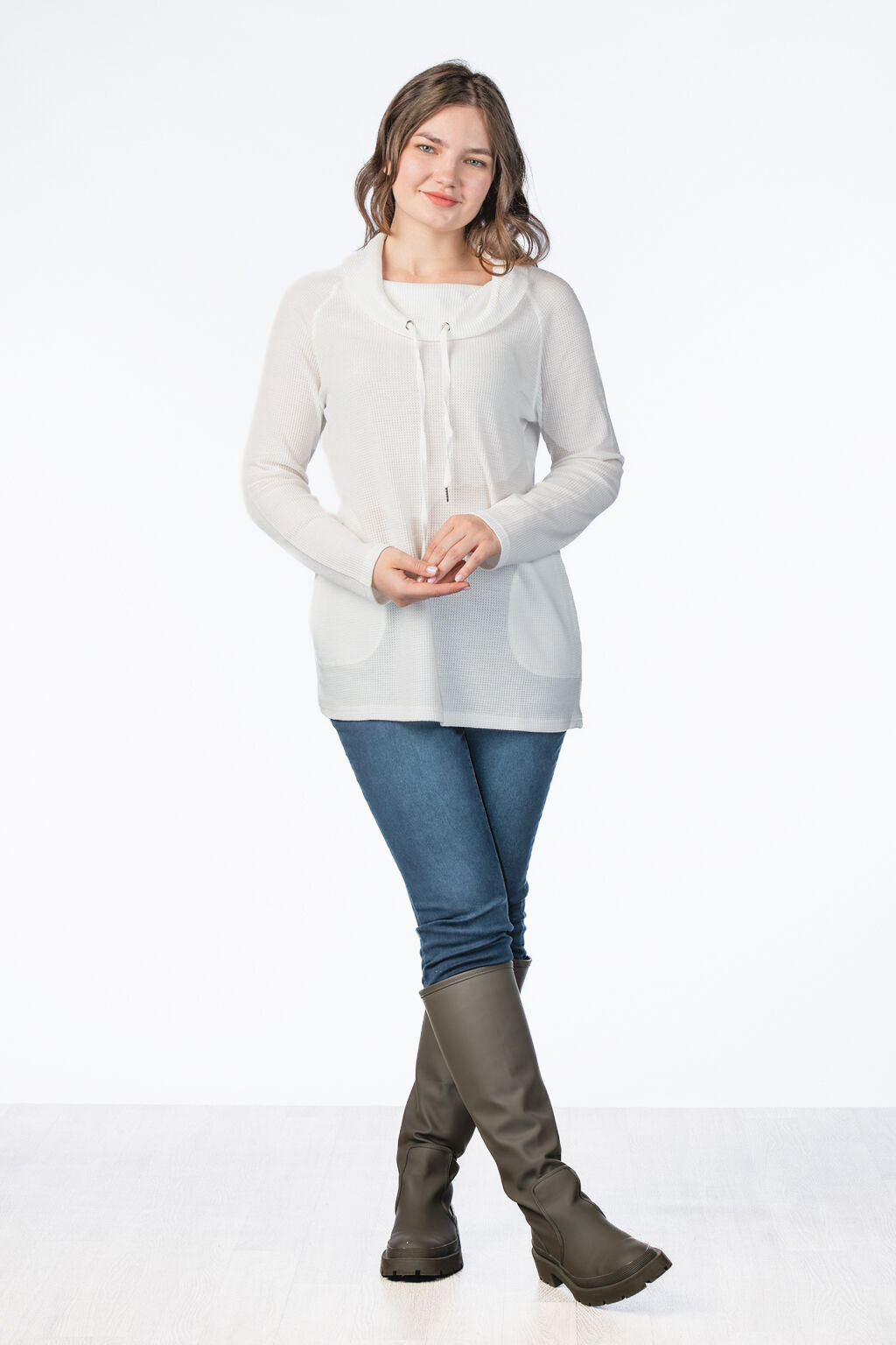 Waffle Knit Cowl-Funnel Pocket Shirt Image 4