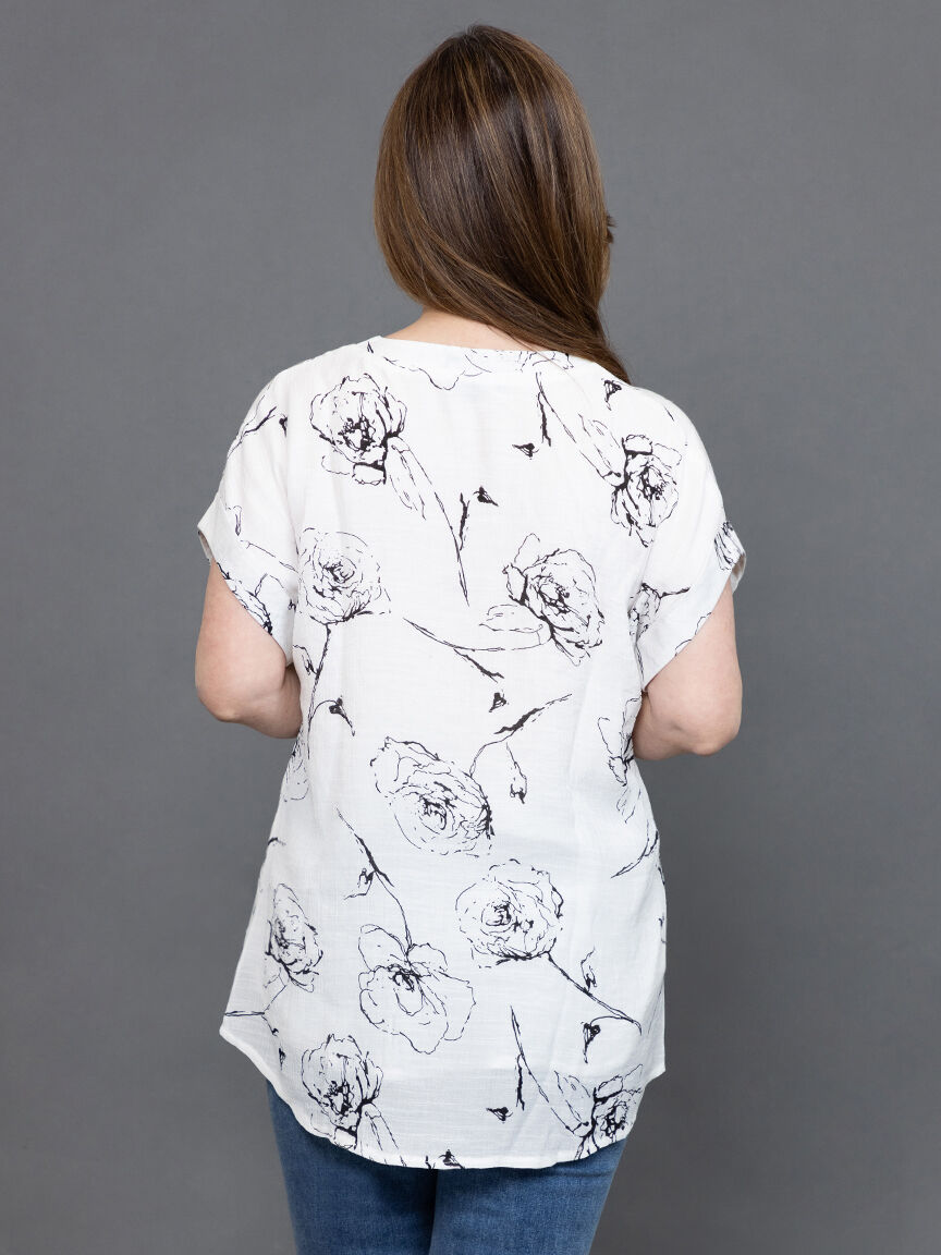 Short Sleeve Crinkle Faux Button-Up Top Image 4