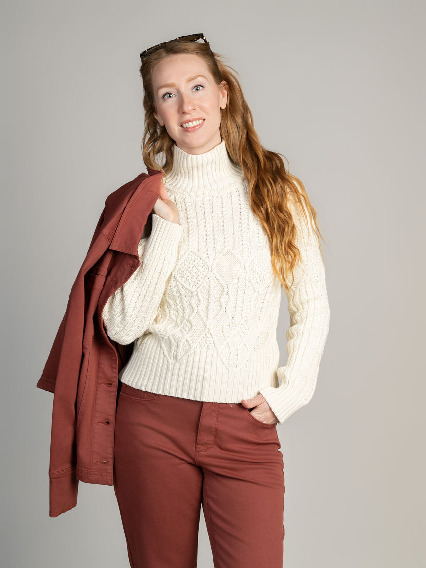 Cable Knit Mock Neck Sweater