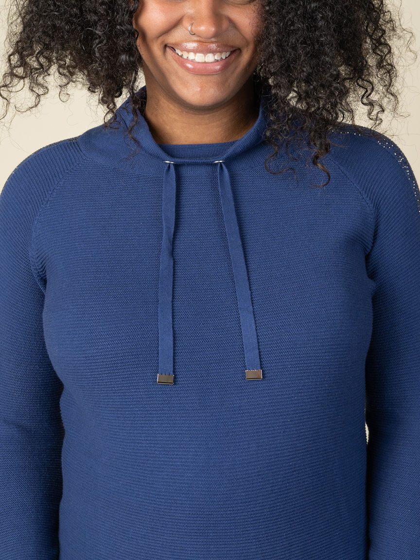 Cowl Neck Sweater With Hotfix Sleeves