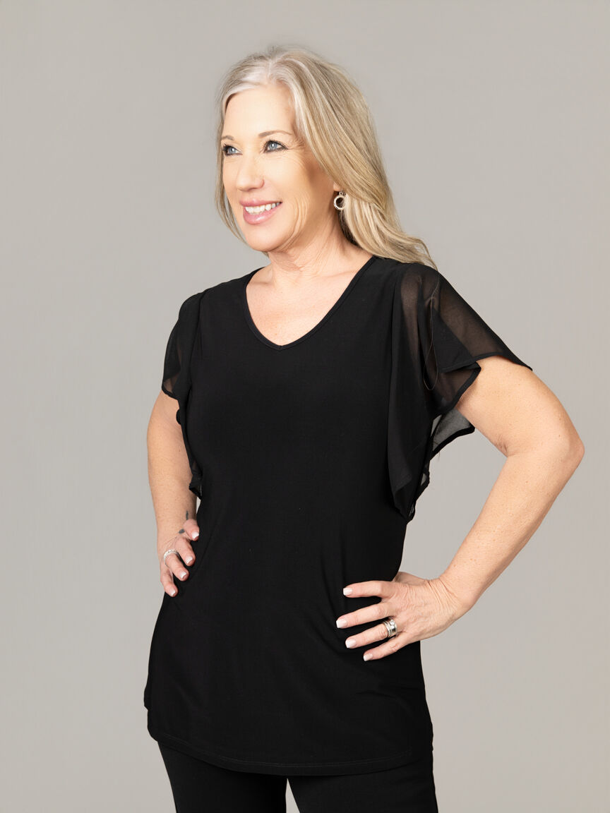 V-Neck Top with Flowy Sheer Sleeves