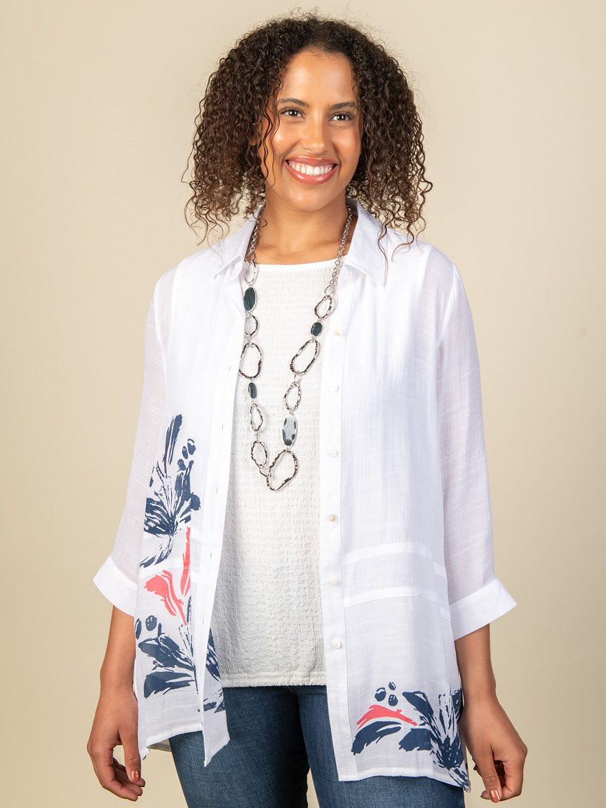 Button Up 3/4 Sleeve Blouse  Image 1