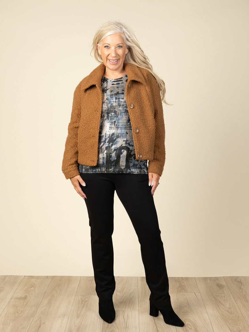 Long Sleeve Crew Neck Top With Foil Detail