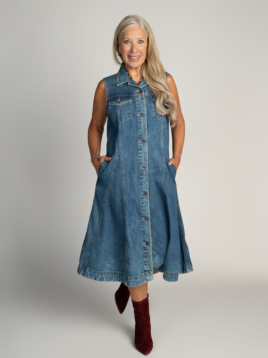 Collared A-Line Denim Dress
