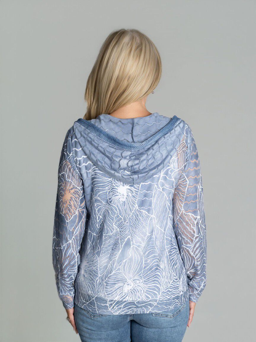 Hooded Mesh Zip-Up Cardigan