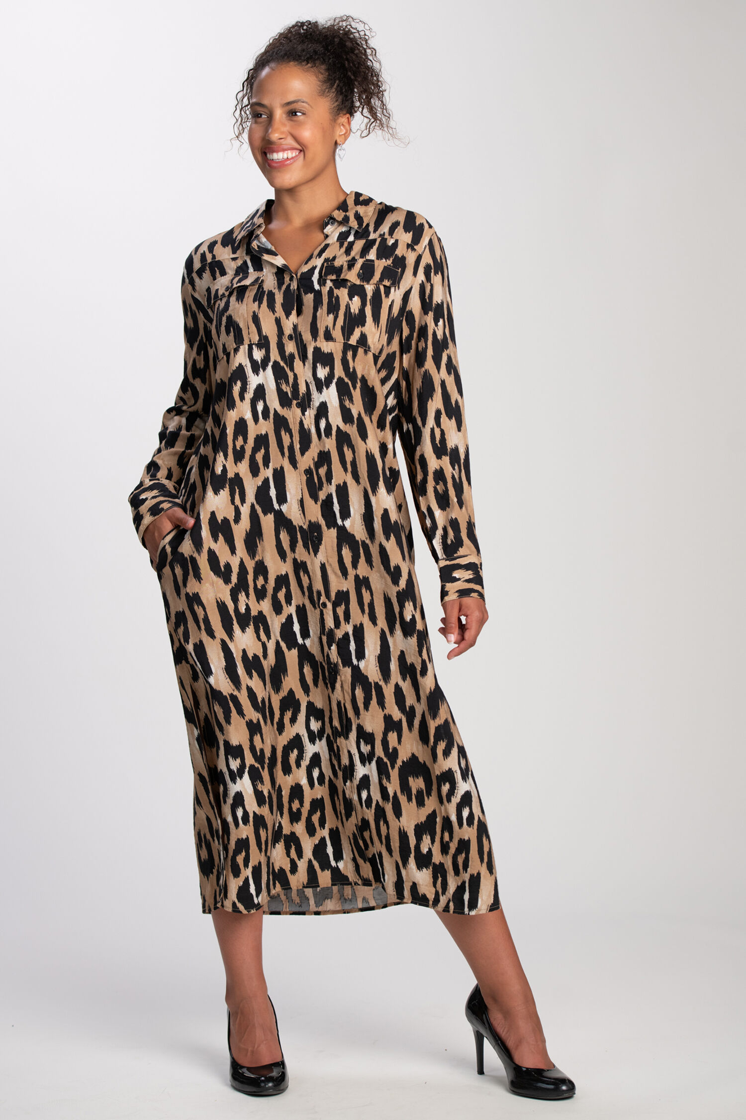 Animal Print Shirt Dress Image 1