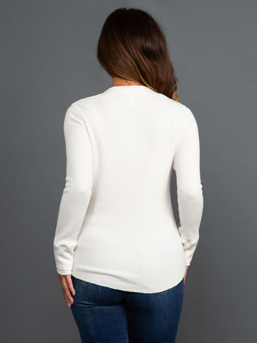 Henley Neck Waffle Top Image 4