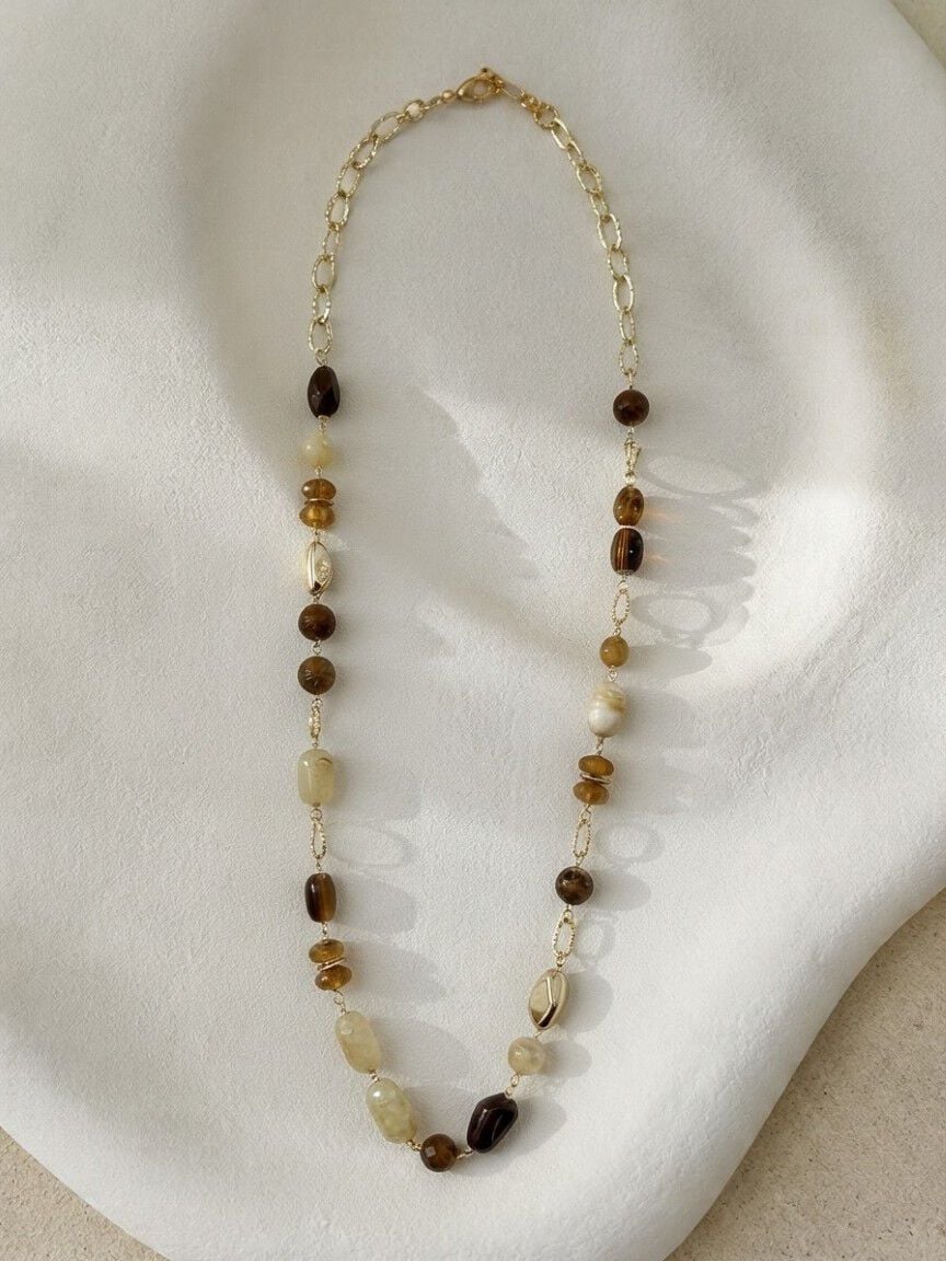 Long Chunky Beaded Necklace and Matching Earrings