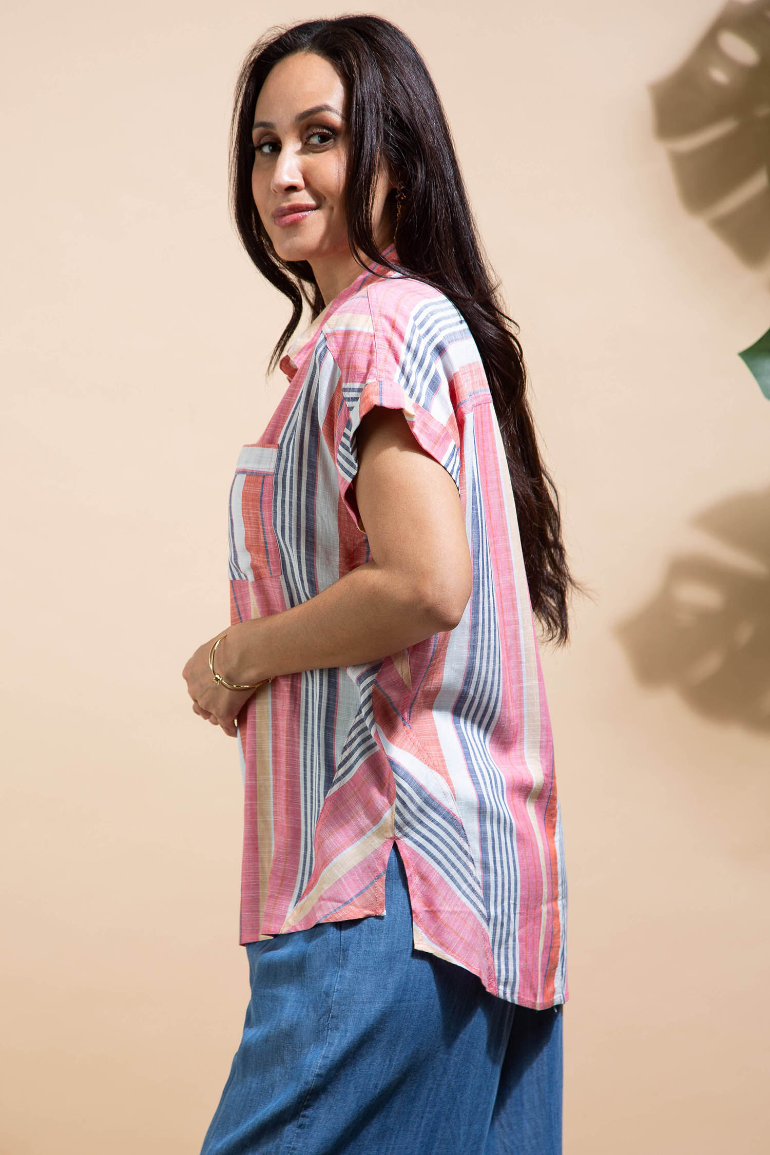 Button-up Shirt with Asymmetrical Panels Image 3