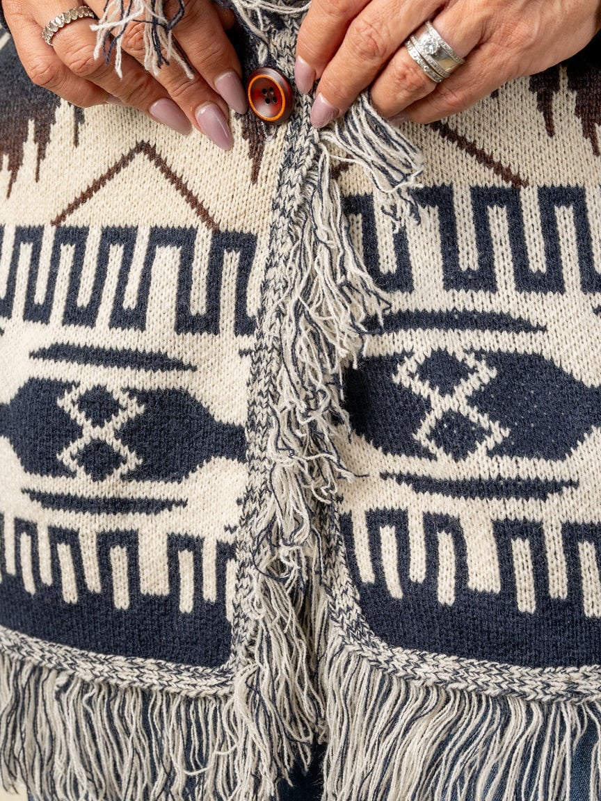 Collared Cardigan With Fringe