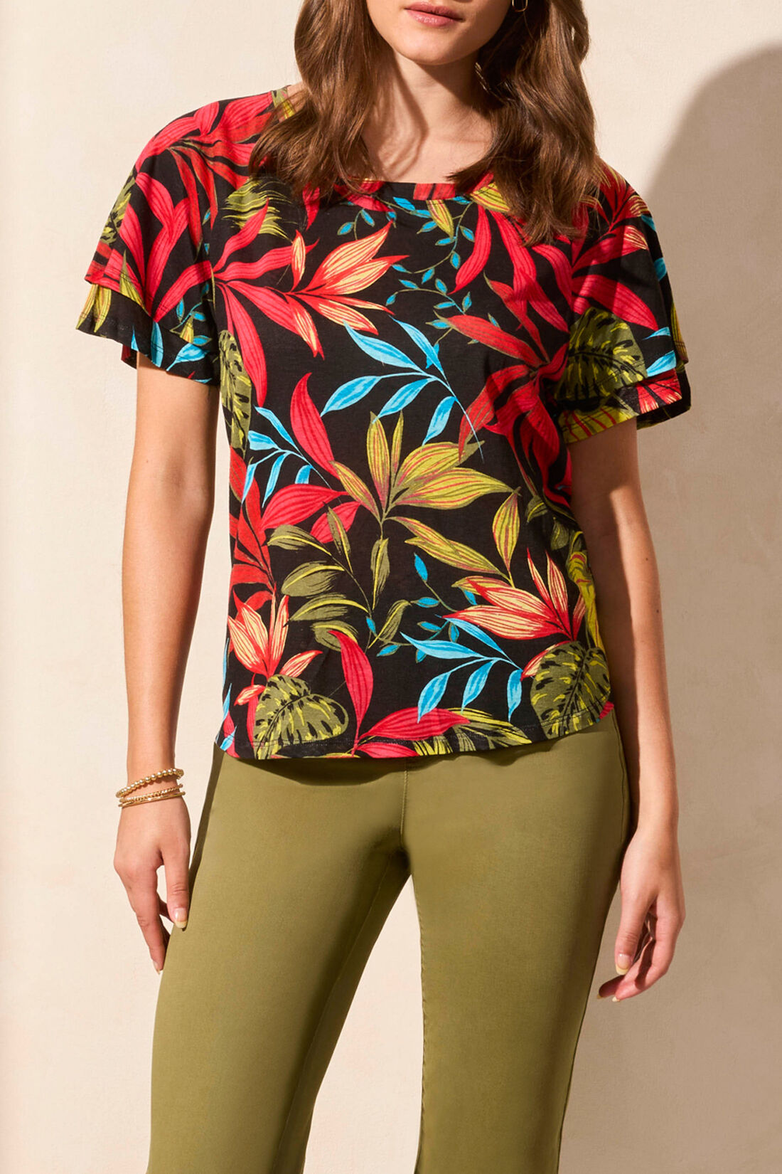 Linen Blend Ruffle Sleeve Top 