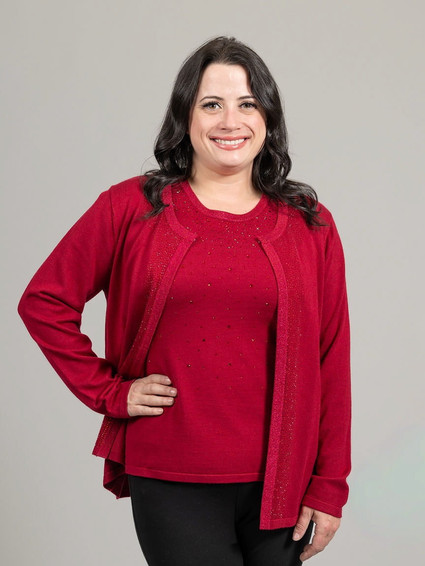 2 Piece Cardigan Set With Bling