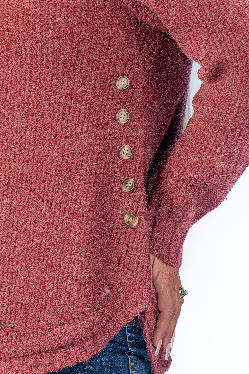Shirt-Tail Side-Button Sweater Image 6