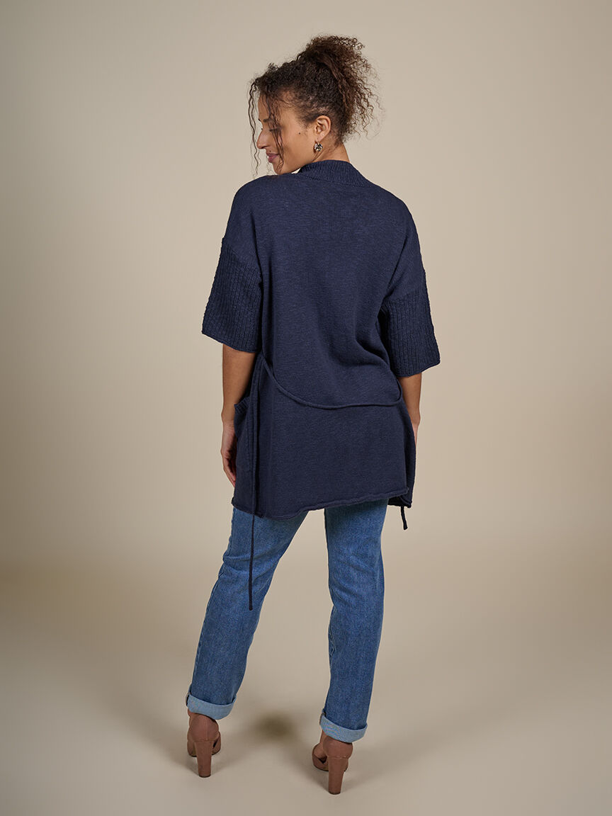 Short Sleeve Knit Cardigan with Belt  Image 4