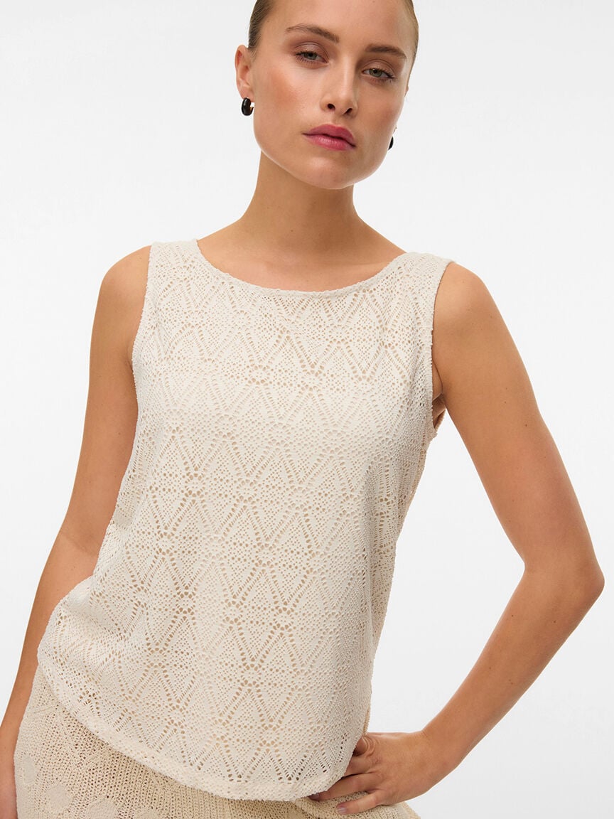 Lined Crochet Knit Sleeveless Shirt