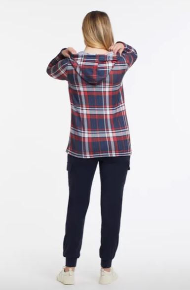 Relaxed Brushed Plaid Lightweight Airy Knit Hoodie Shirt Image 2