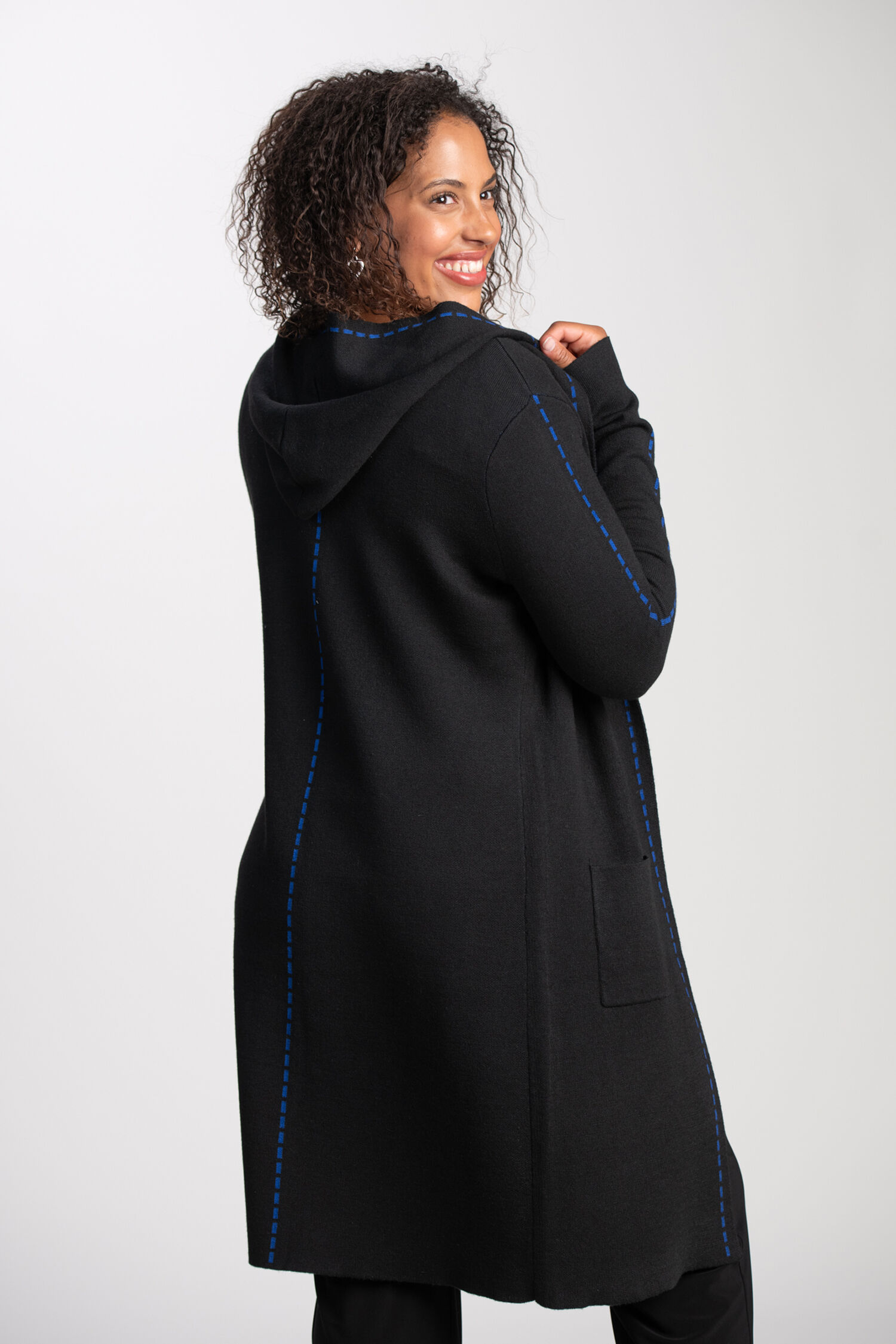 Hooded Cardigan w/ Contrasting Trim Image 2