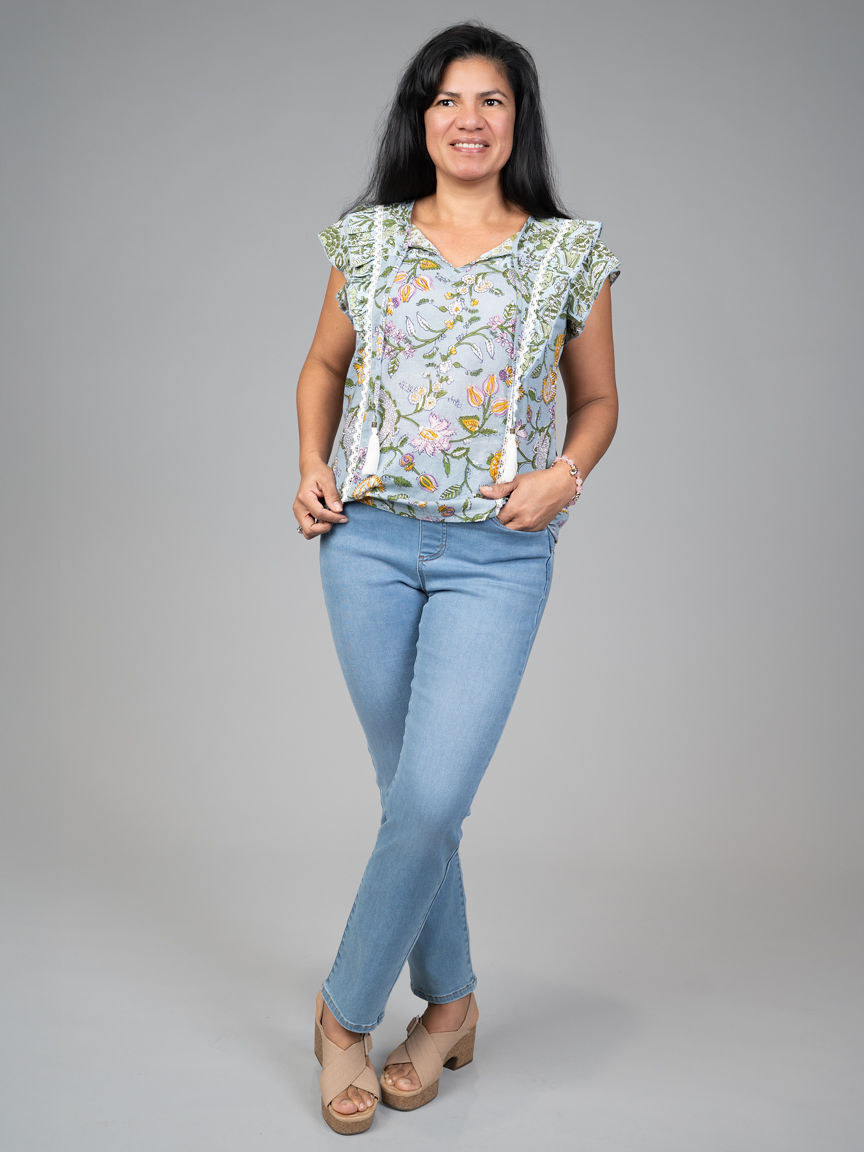 Sleeveless Mixed Print Blouse