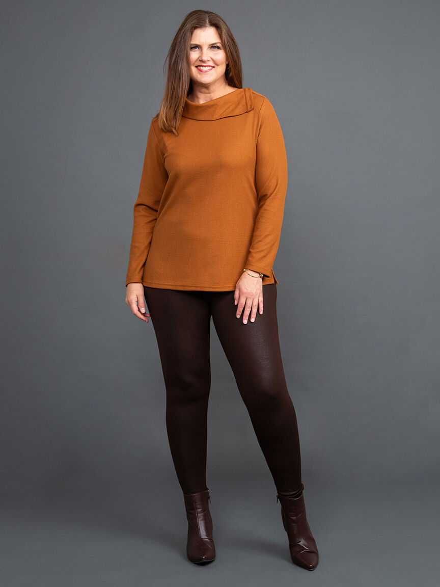 Waffle Knit Mock Neck Top w/ Buttons Image 1