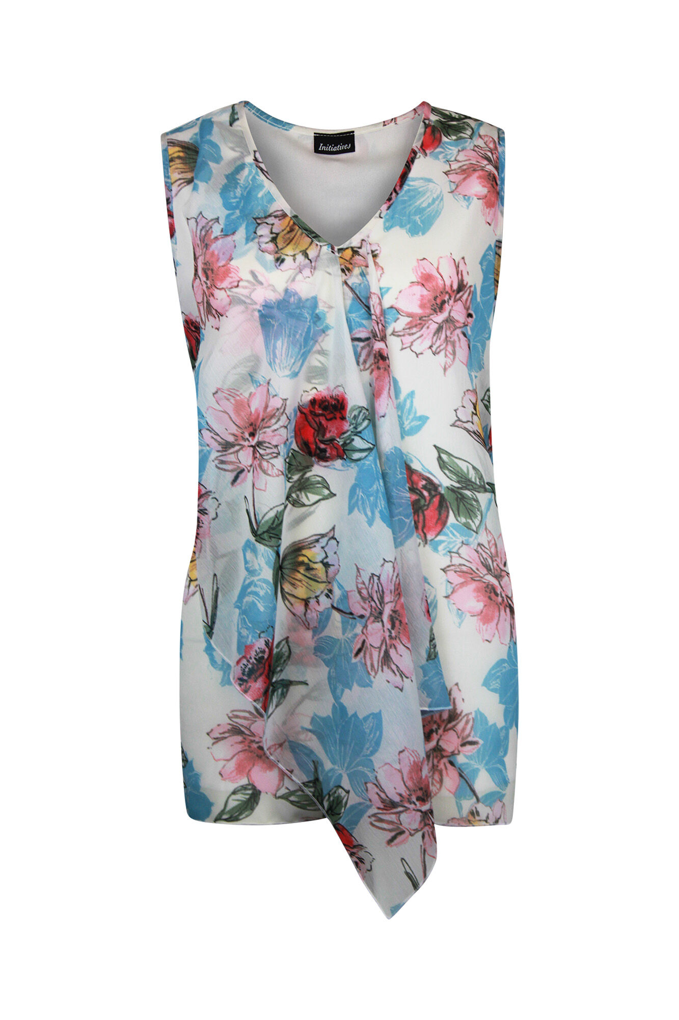 Sleeveless Blouse with Waterfall Detail Image 1