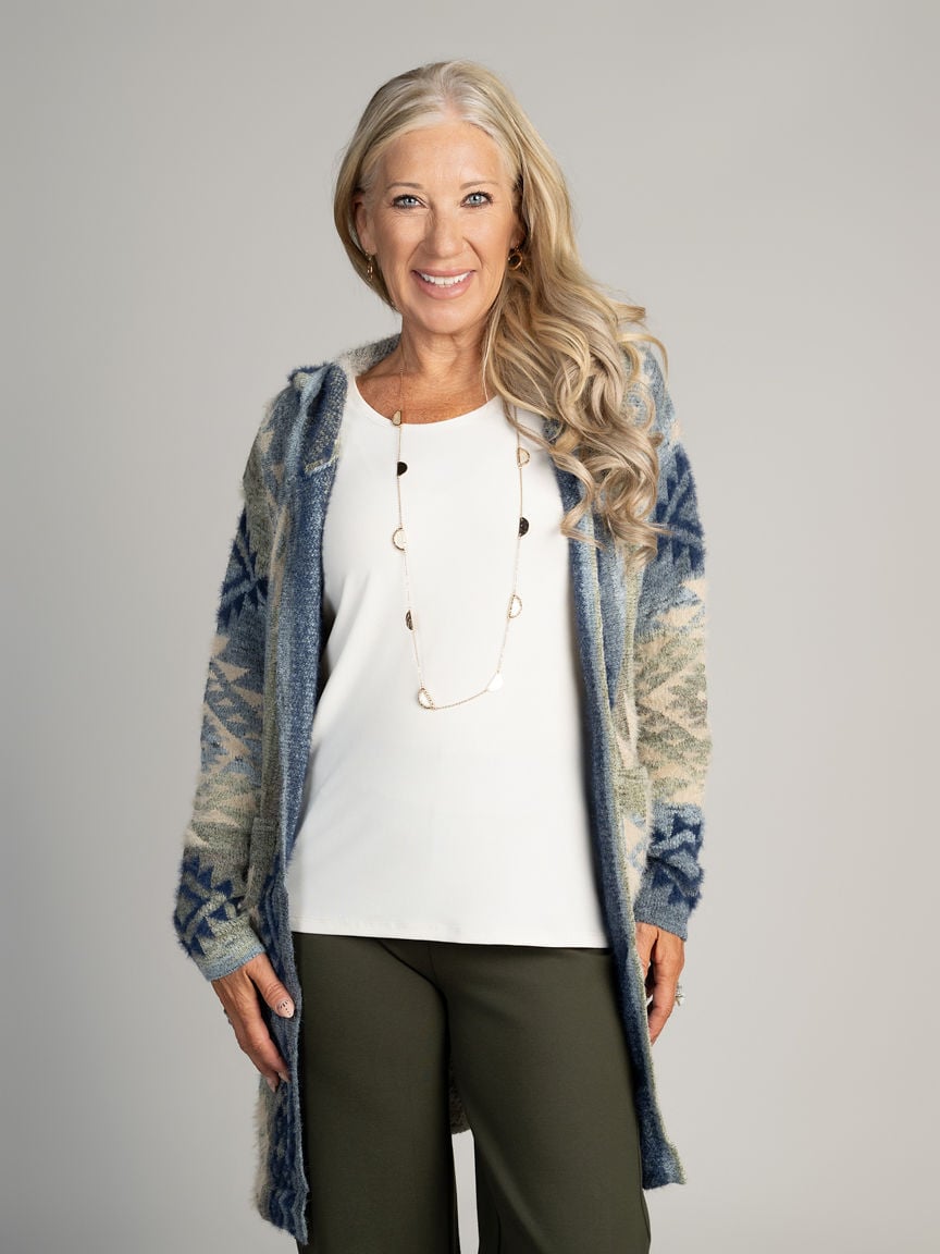 Nordic Print Hooded Cardigan