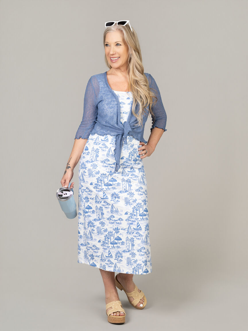 Sleeveless Square Neck Pull-On Midi Dress