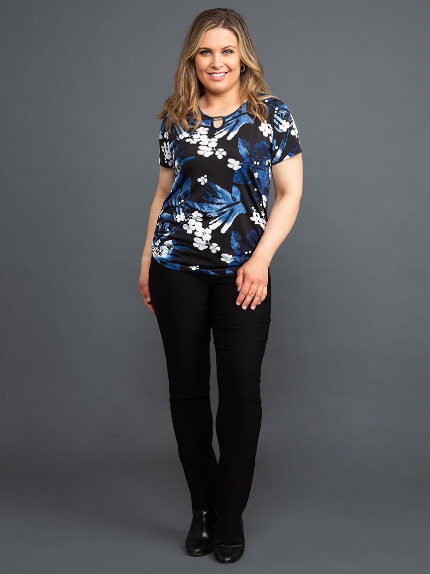 Short Sleeve Keyhole Top, Multi