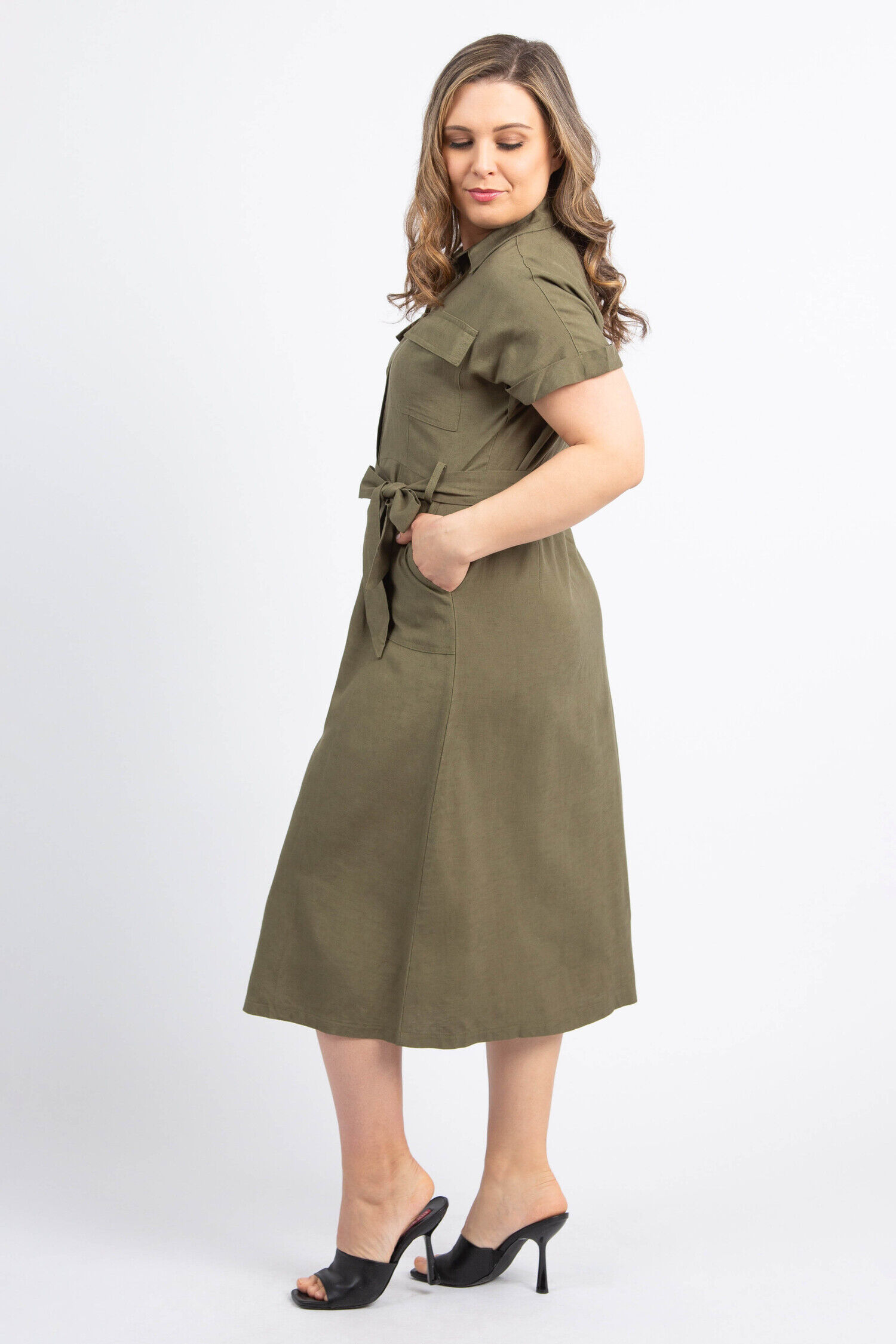 Cap Sleeve Midi Shirt Dress Image 2
