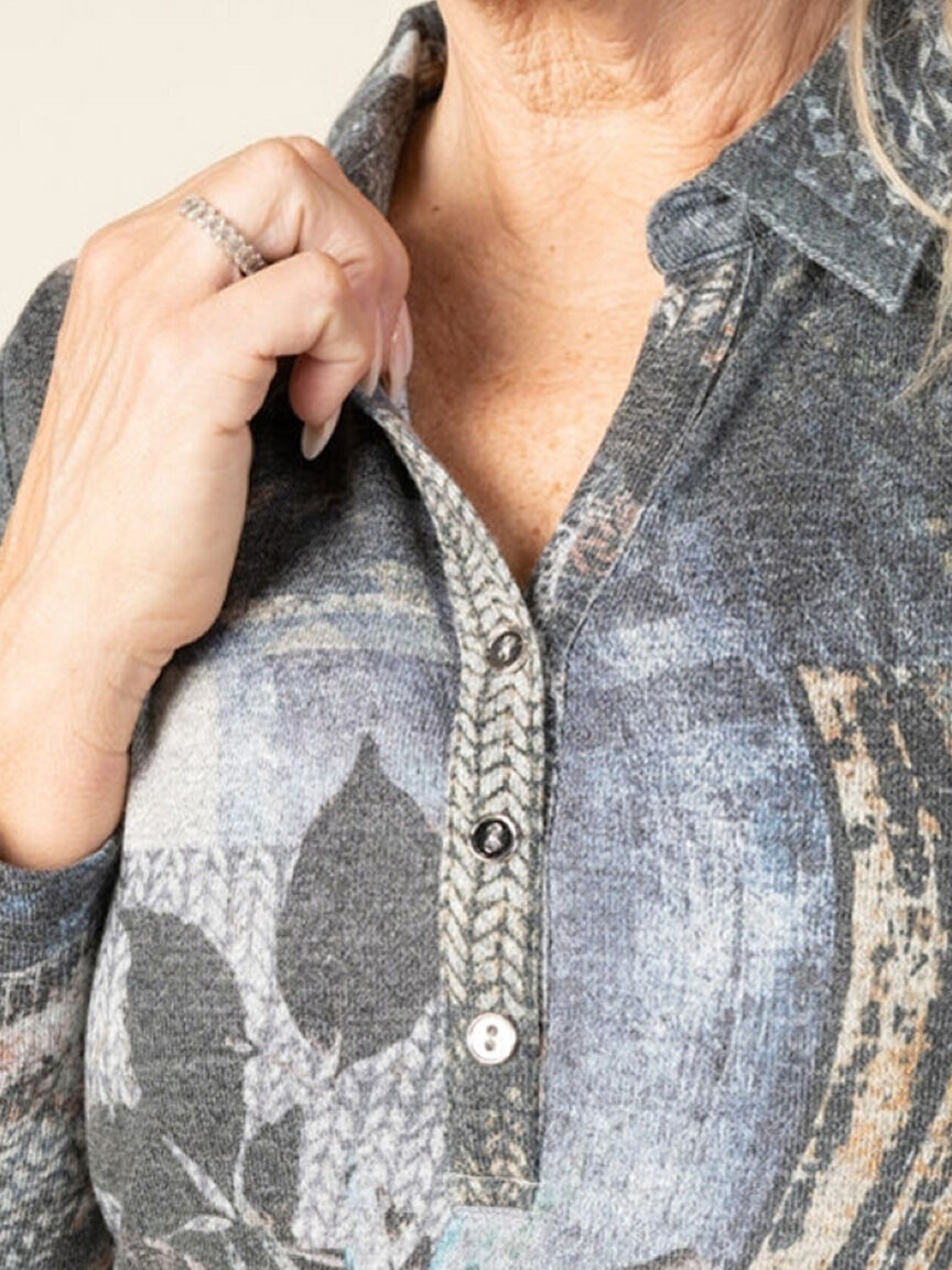 Long Sleeve Printed Polo Top