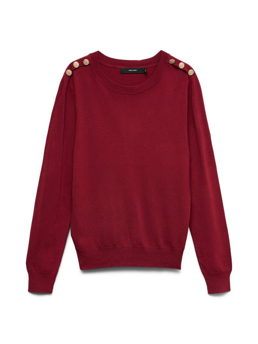 Button Shoulder Crew Neck Sweater