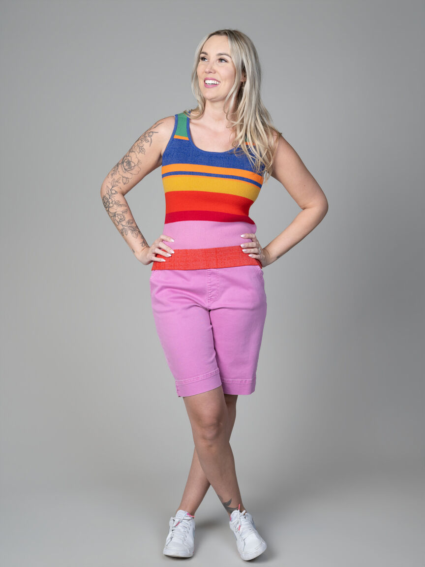 Multi-Coloured Stripe U-Neck Cami