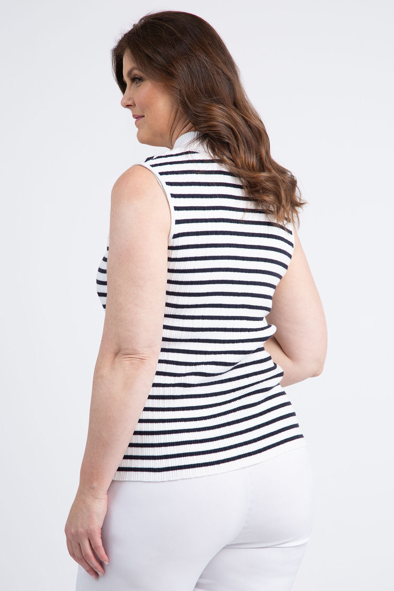 Striped Sleeveless Mock Neck Sweater Image 4