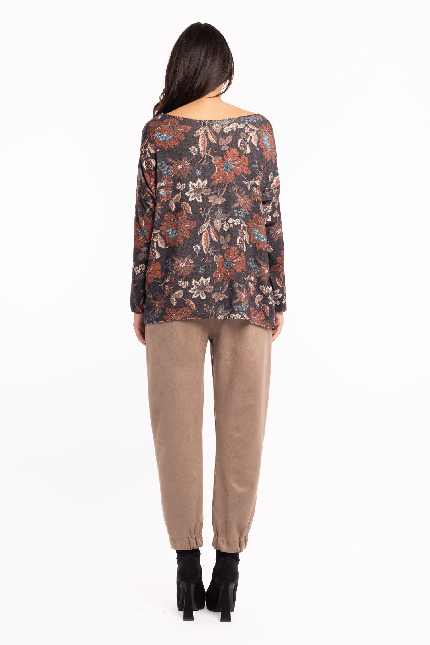Long Sleeve Printed Top w/ Lurex Trim  Image 3