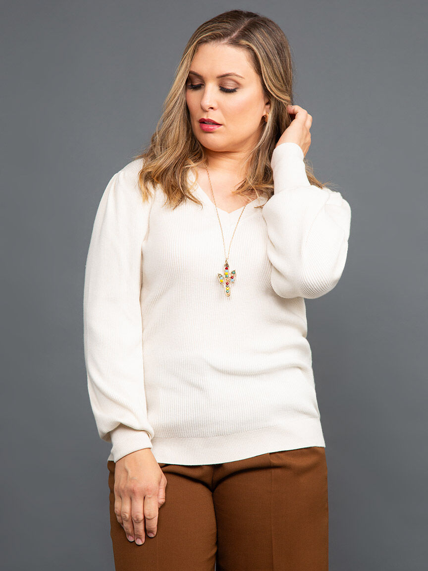 V-Neck Ribbed Sweater Image 2