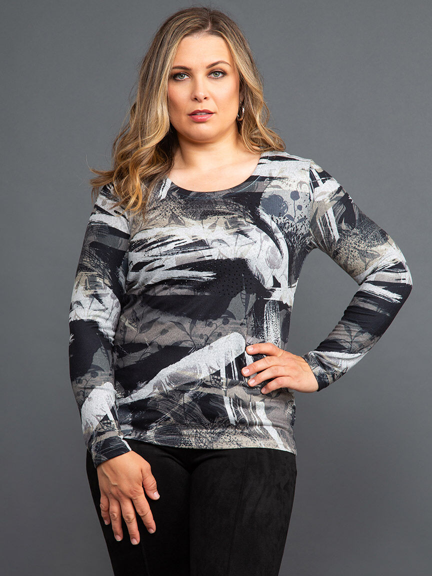 Long Sleeve Scoop Neck Hotfix Top Image 2