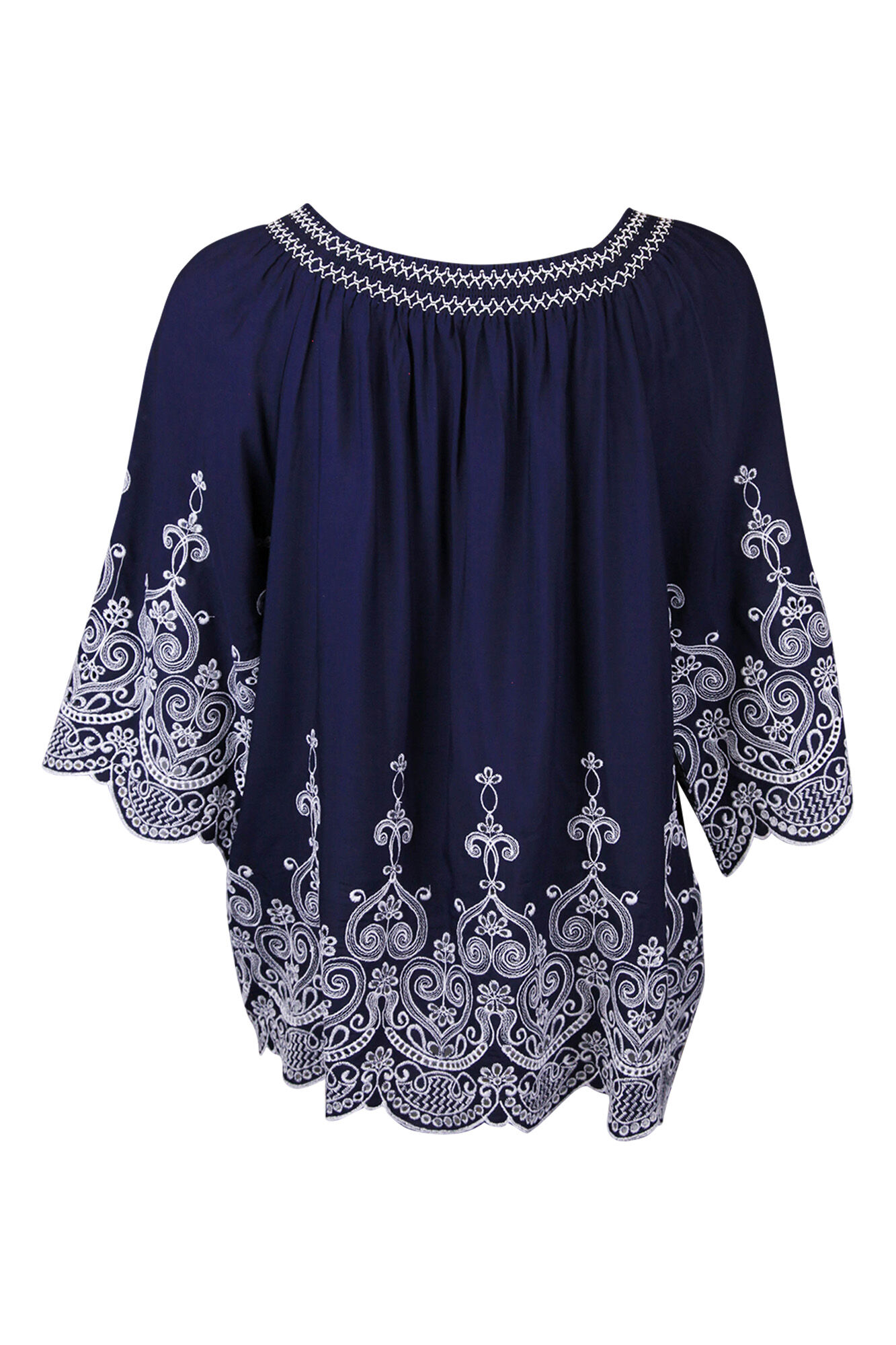 Embroidered Peasant Blouse 3/4 Sleeves Image 2
