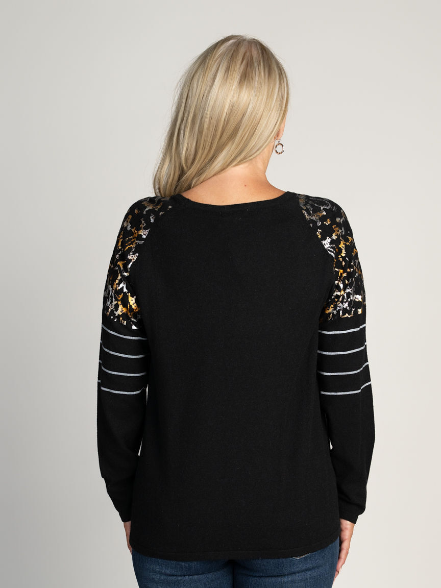 Lightweight Metallic Print Long Sleeve Top