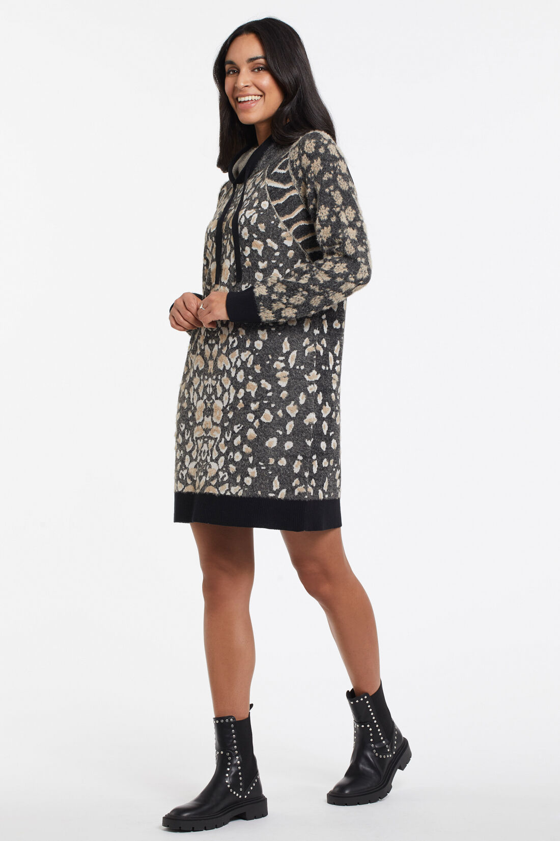 Eyelash Intarsia Cheetah High-Neck Tunic Image 1