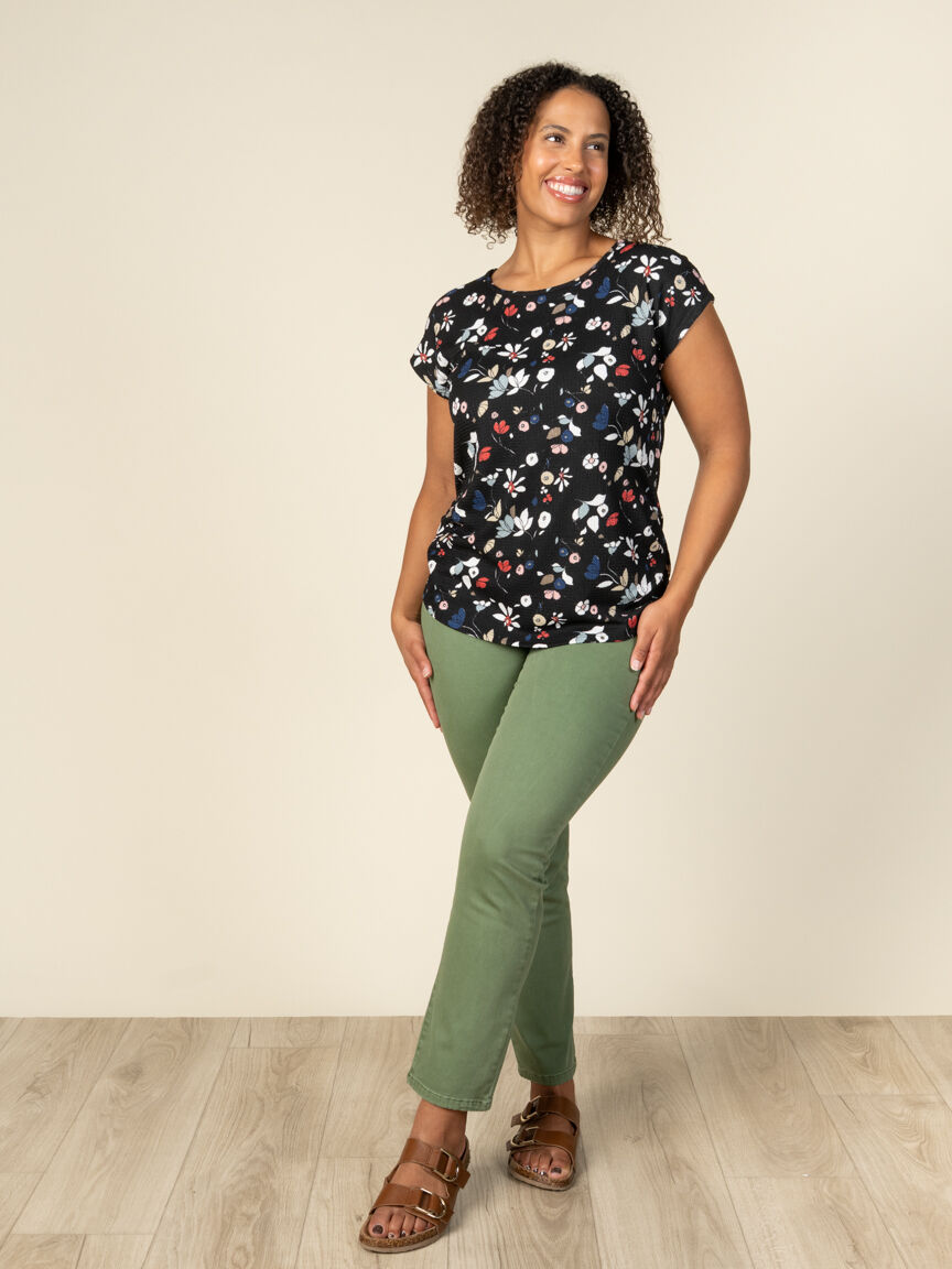 Short Sleeve Keyhole Back Top, Blue