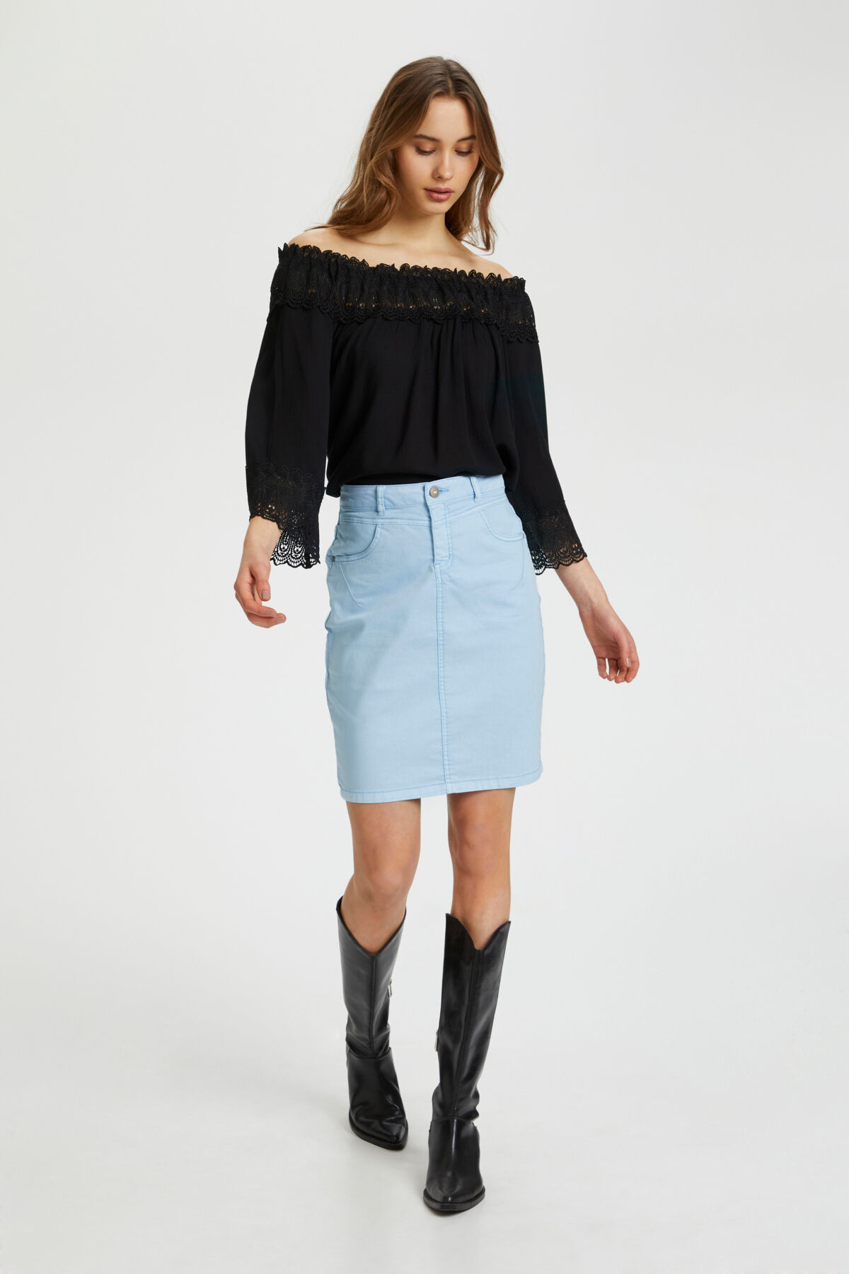 Cream Amalie Denim Midi Skirt Image 2