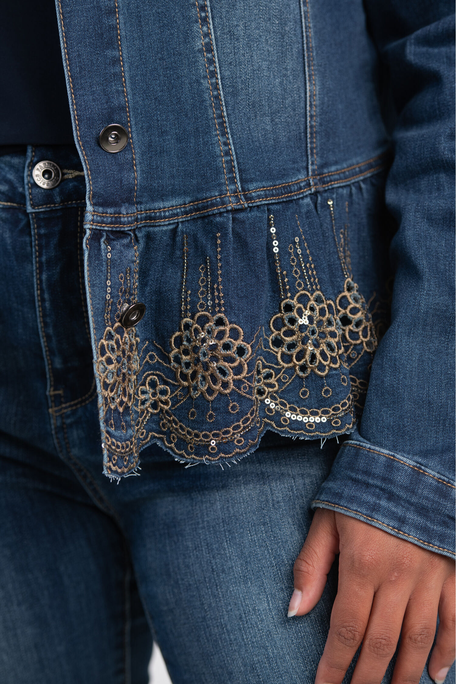 Scallop Hem Embellished Denim Jacket  Image 4