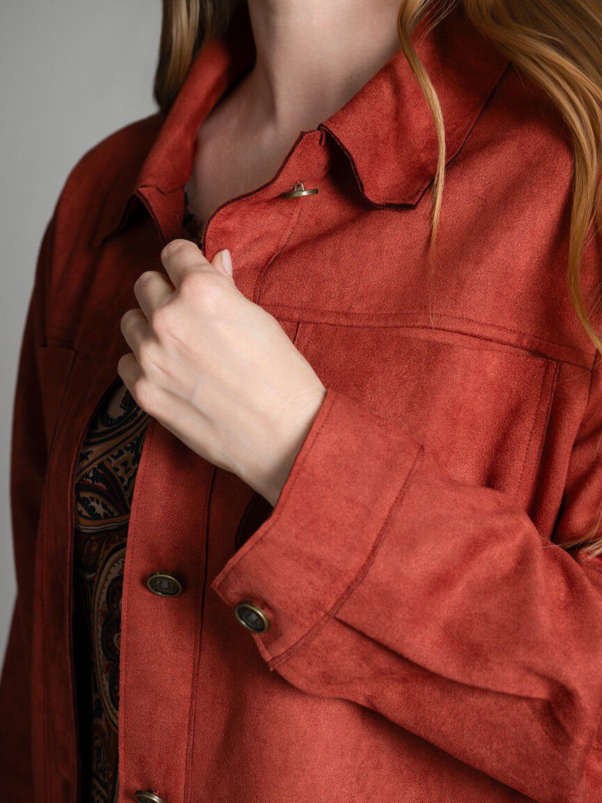 Faux Suede Button Up Jacket