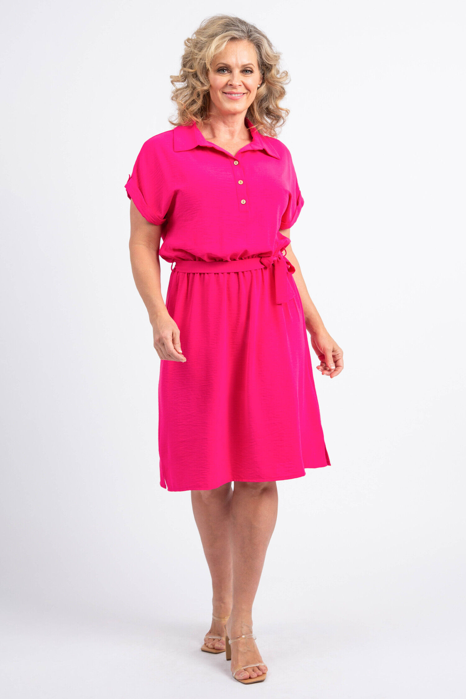 Short Sleeve Belted Waist Summer Dress Image 1