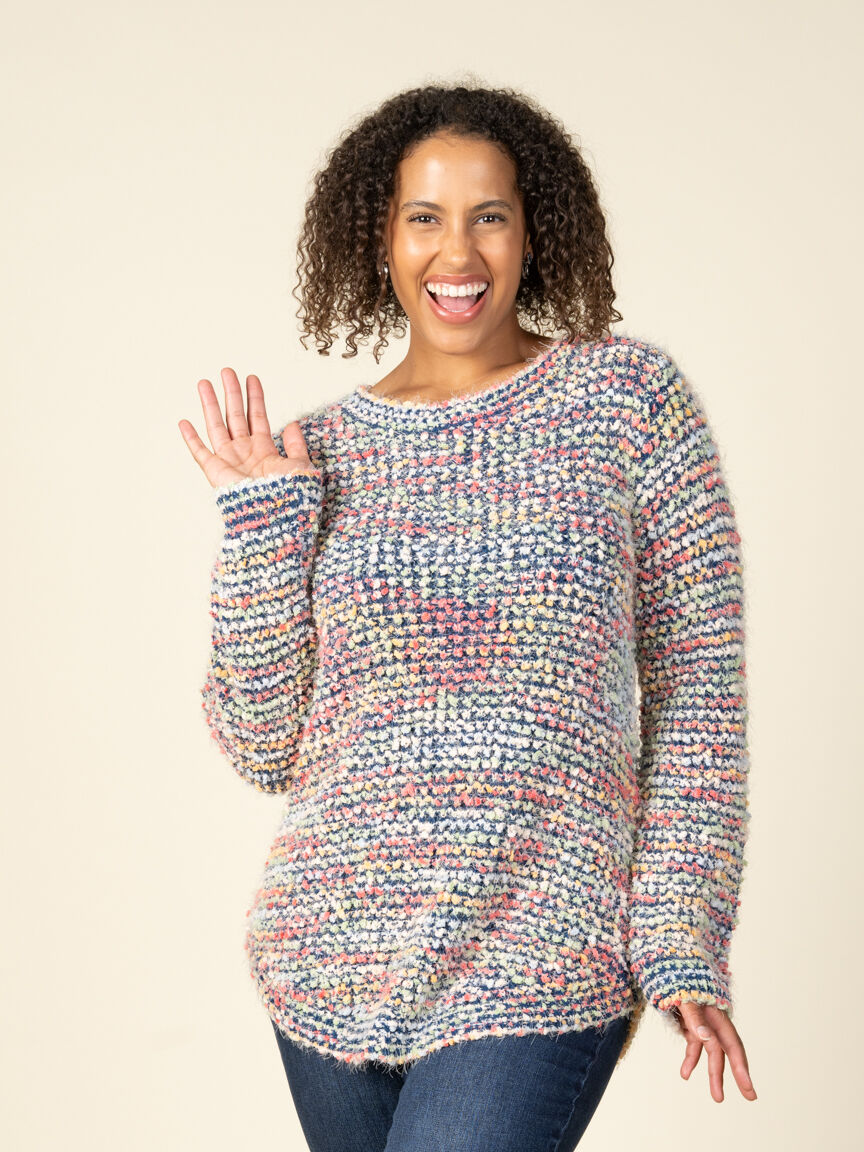 Long Sleeve Crew Neck Popcorn Sweater