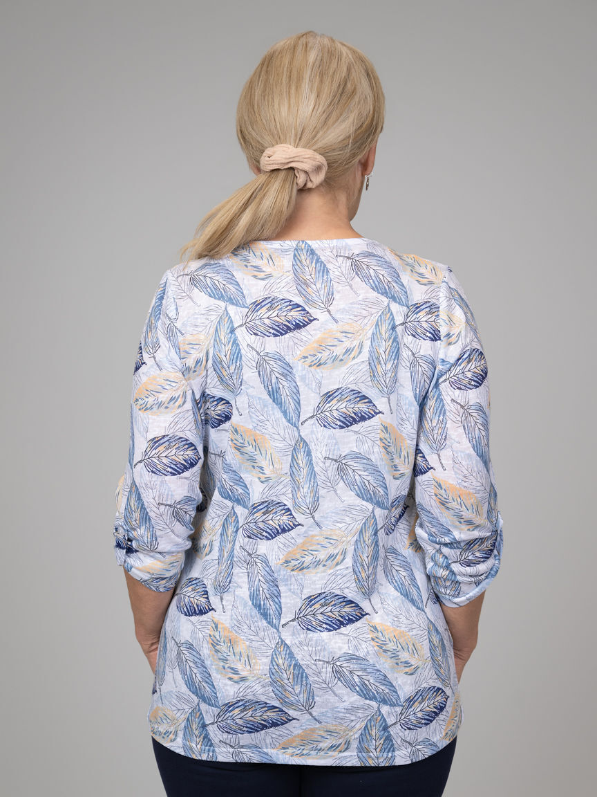 3/4 Sleeve Leaf Print Top
