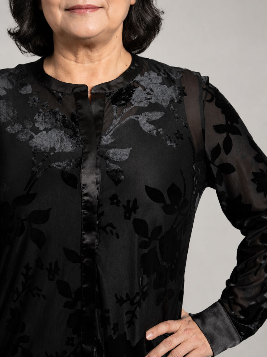 Long Sleeve Button Up Burnout Blouse
