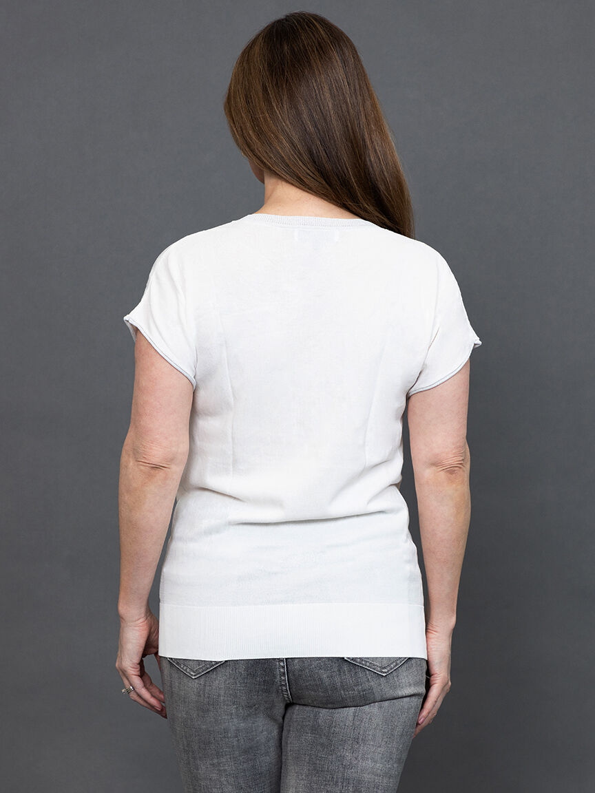 Short Sleeve V-Neck Foil & Hotfix Knit Top  Image 4